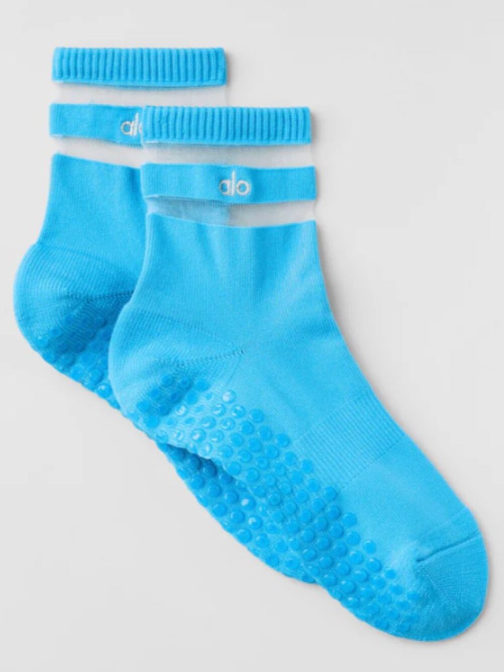 Alo Pulse Grip Socks Azure Blue White Medium Women's 5-7.5 NWT
